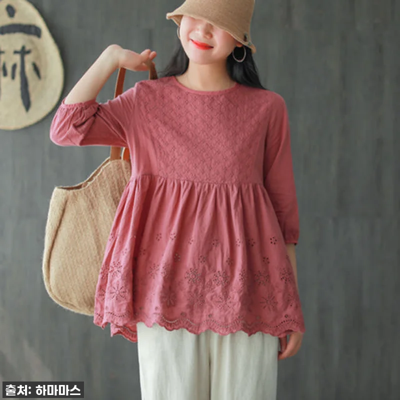 이 가격 실화?! 봄 면 7부 자수 티셔츠 블라우스, 4050 미시룩 고민 끝! 8 이 가격 실화?! 봄 면 7부 자수 관련 이미지 2