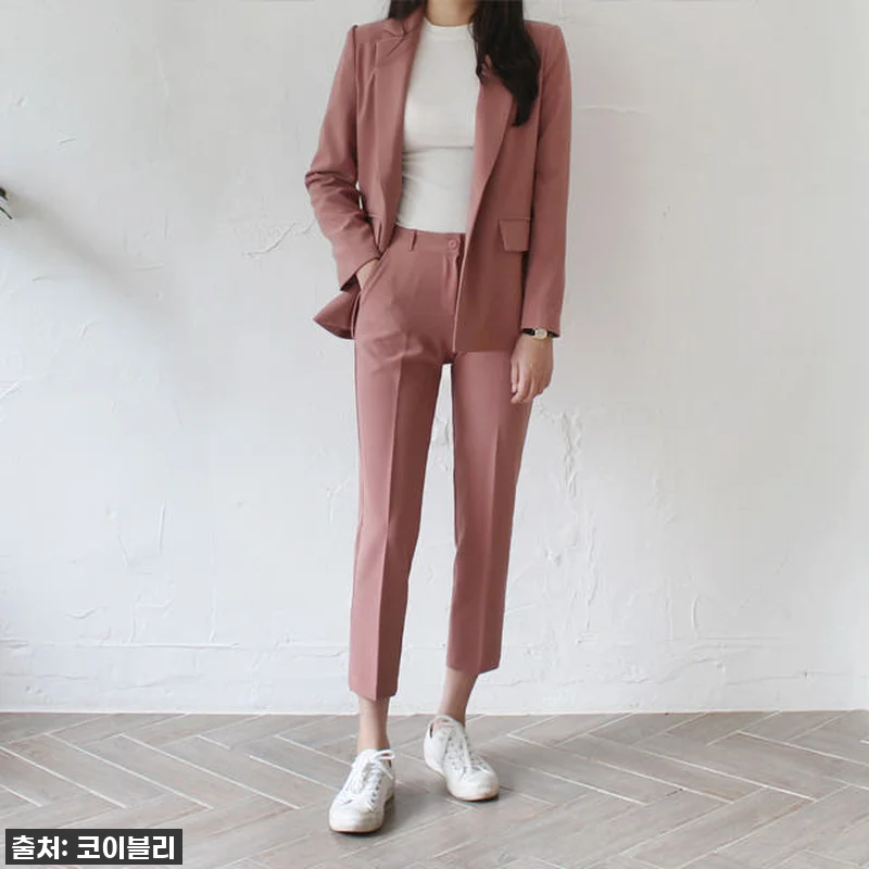 봄 가을 여성정장 세트 바지 여자셋업수트 면접복장 여자세미정장 투피스 블랙 핑크 12 봄 가을 여성정장 세트 바지 여자셋업 관련 이미지 2