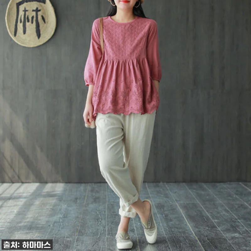 이 가격 실화?! 봄 면 7부 자수 티셔츠 블라우스, 4050 미시룩 고민 끝! 9 이 가격 실화?! 봄 면 7부 자수 관련 이미지 3