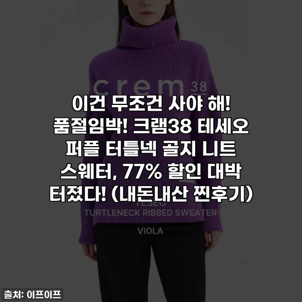 이건 무조건 사야 해! 품절임박! 크램38 테세오 퍼플 터틀넥 골지 니트 스웨터, 77% 할인 대박 터졌다! (내돈내산 찐후기)