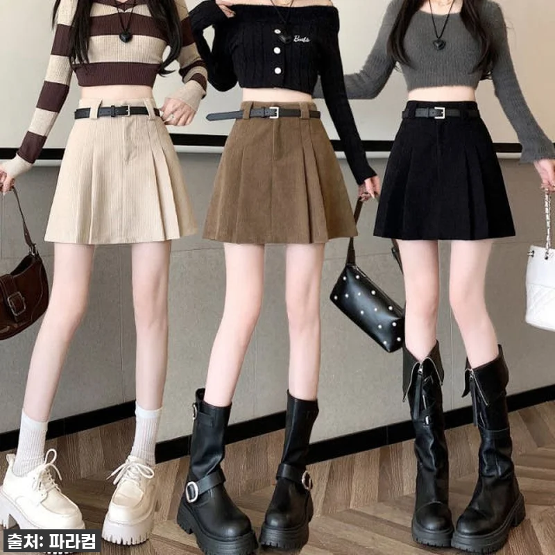 코듀로이 미니스커트 하이웨이스트 플리 관련 이미지 1