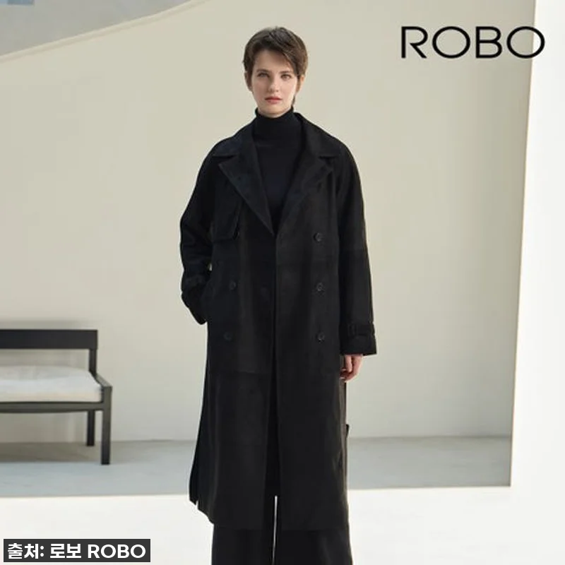 [로보] 스웨이드 더블버튼 롱 트렌치 관련 이미지 2