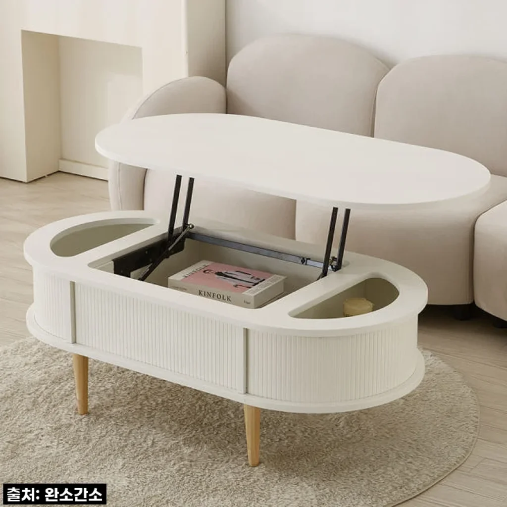 원목 타원형 템바보드 거실 리프트업 테이블 리프트 소파 테이블 800