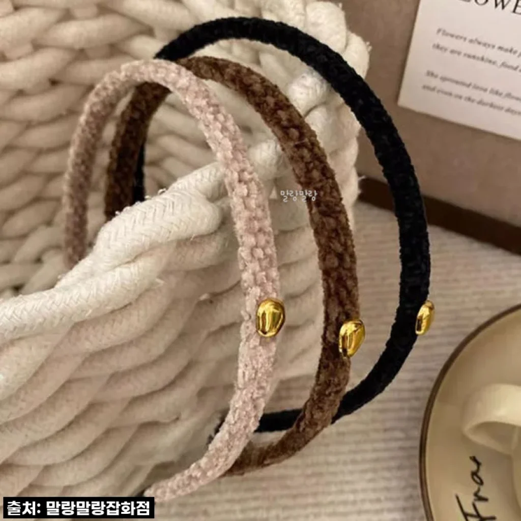 얇은 벨벳머리띠 골드 포인트 심플한 겨울 여성 헤어밴드