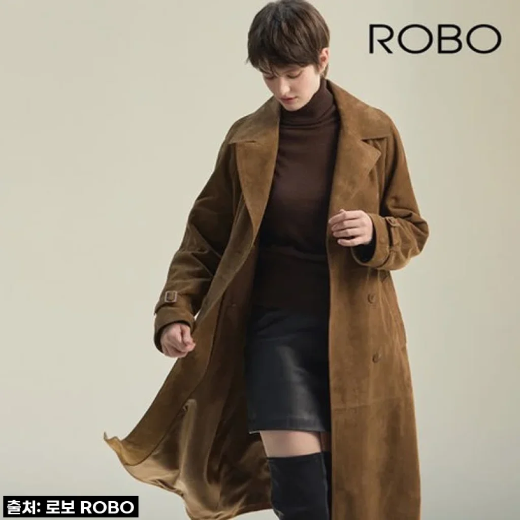 [로보] 스웨이드 더블버튼 롱 트렌치 코트 CCO24C160