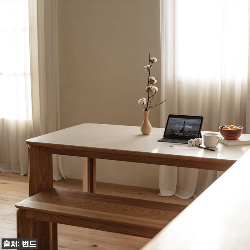 번드 리브 포세린 세라믹 원목 테이블 관련 이미지 1