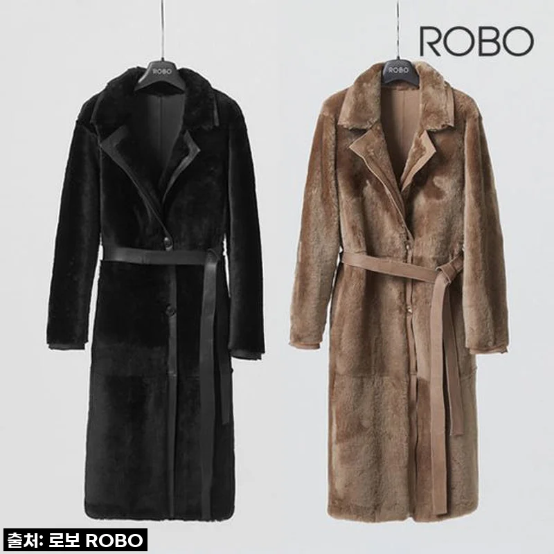 로보 더블 페이스 롱 벨티드 무스탕 코트, 스타일과 따뜻함 모두 잡은 겨울 아우터의 정석!