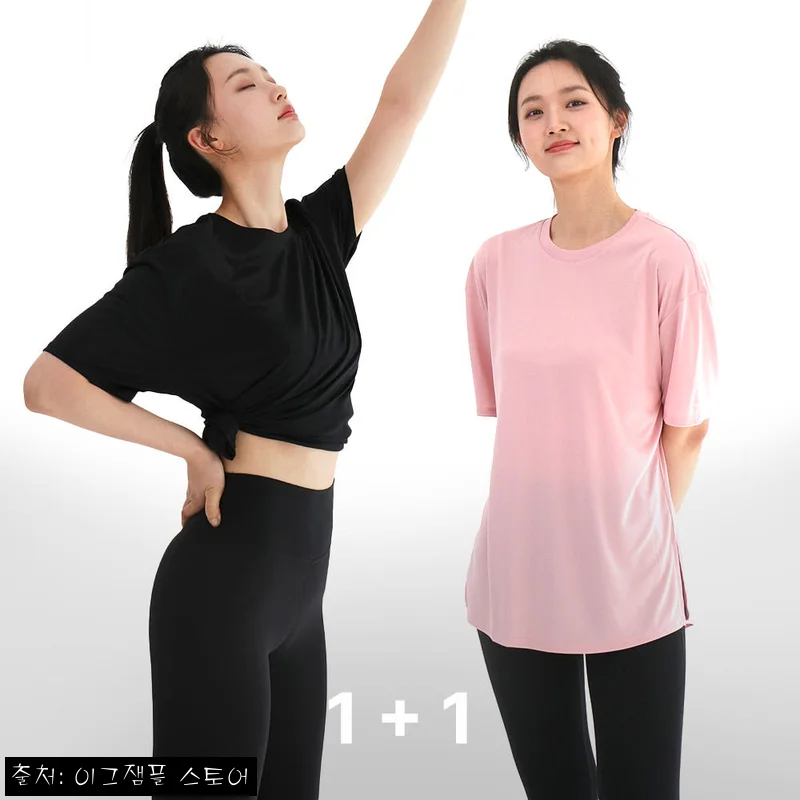 1+1 이그잼플 실키 여성 쿨티 무지 운동 헬스티셔츠, 여름 운동복으로 눈여겨볼 이슈템