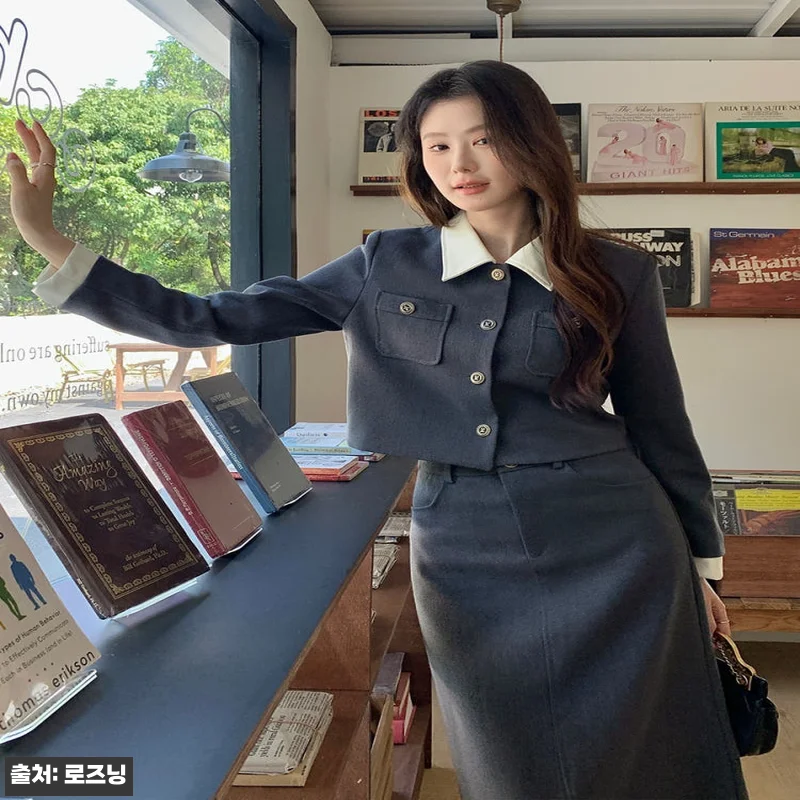 크롭자켓 롱스커트 투피스세트 그레이, 데이트·하객룩으로 눈여겨볼 이슈템 7 크롭자켓 롱스커트 투피스세트 그레이, 관련 이미지 1