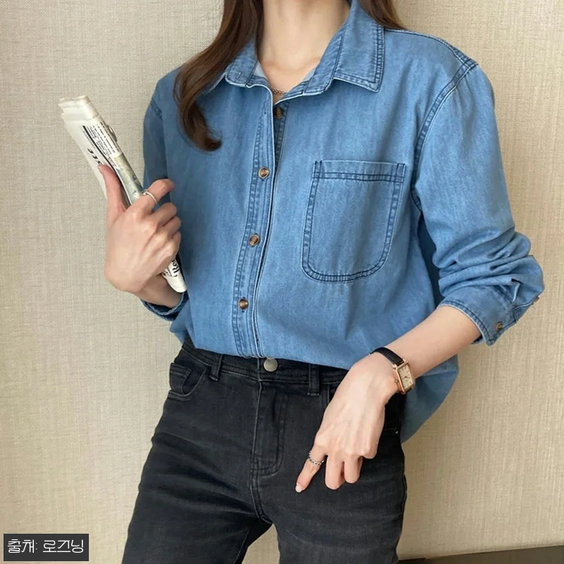 데님 셔츠 여성 청남방, 27,700원 30% 할인 중이라 구매 전 체크한 2컬러 데일리템 7 데님 셔츠 여성 청남방, 27,700 관련 이미지 1