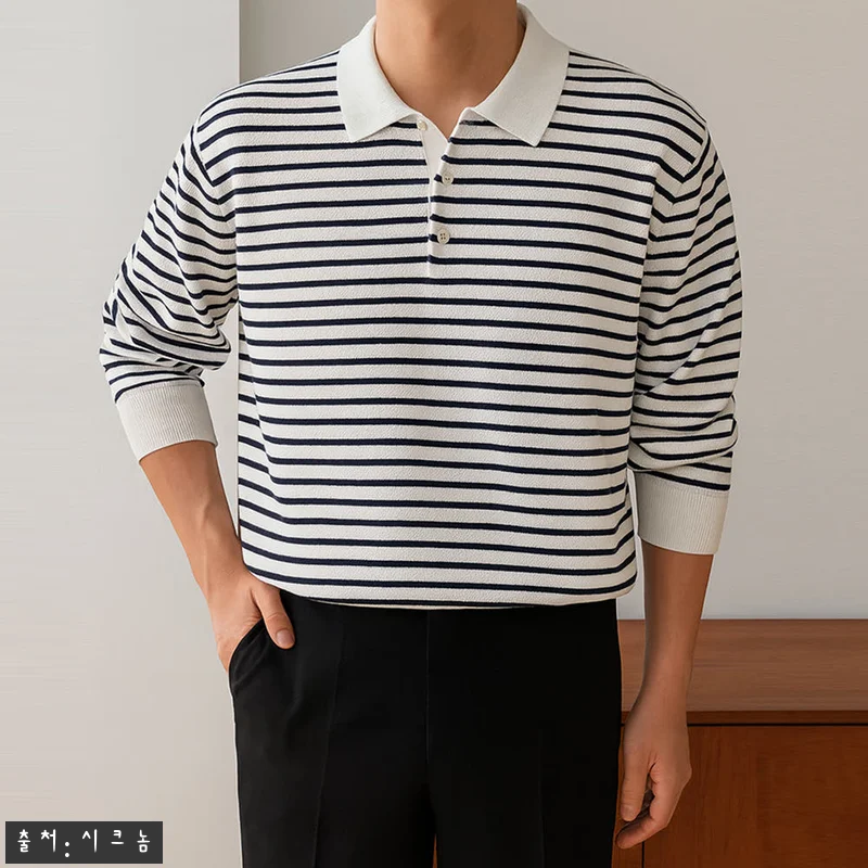 LOGAN 남자스트라이프니트 LAINE 아이보리-ST M, 가을 데일리룩에 눈여겨볼 카라 니트 9 LOGAN 남자스트라이프니트 LAIN 관련 이미지 1