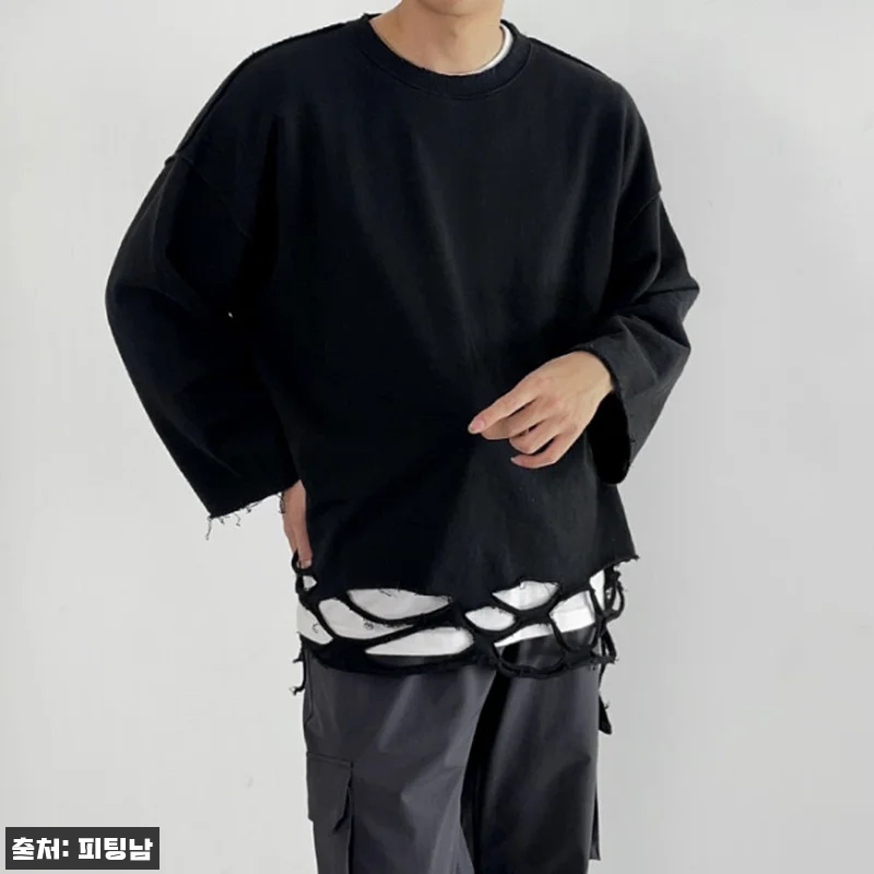 남자 데릴 오버핏 봄 가을 스트릿 컷팅 구제 크롭 맨투맨, 빈티지 무드 살린 이슈템 체크 13 남자 데릴 오버핏 봄 가을 스트릿 컷 관련 이미지 1