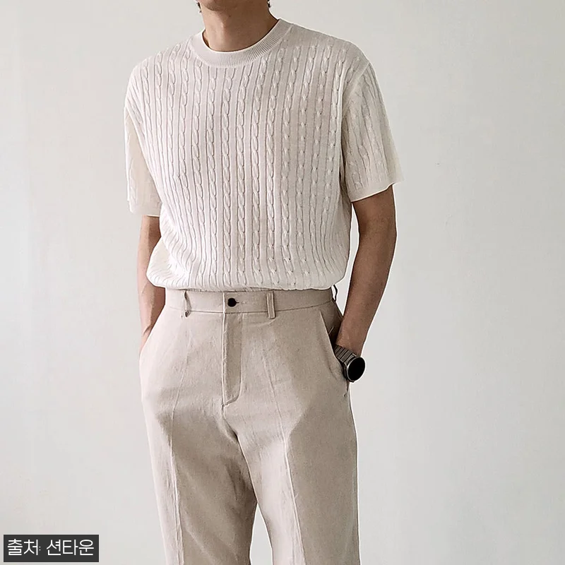 남자반팔니트 꽈배기 여름 린넨니트 머 관련 이미지 1