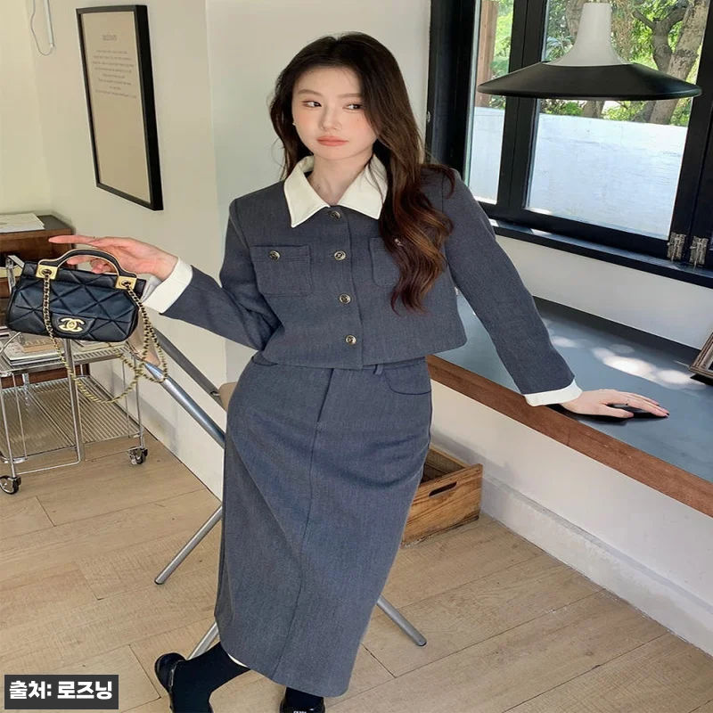 크롭자켓 롱스커트 투피스세트 그레이, 데이트·하객룩으로 눈여겨볼 이슈템 8 크롭자켓 롱스커트 투피스세트 그레이, 관련 이미지 2