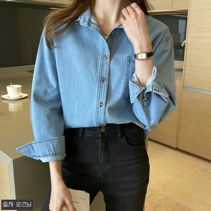 데님 셔츠 여성 청남방, 27,700원 30% 할인 중이라 구매 전 체크한 2컬러 데일리템 8 데님 셔츠 여성 청남방, 27,700 관련 이미지 2