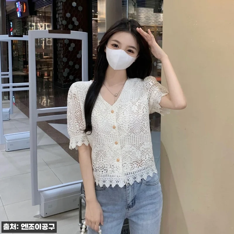 나는솔로 125회 17기 영숙 블라우스, 펀칭 자수 반팔 크로셰 셔츠 할인 체크 후기형 구매 가이드 10 나는솔로 125회 17기 영숙 블라우 관련 이미지 3