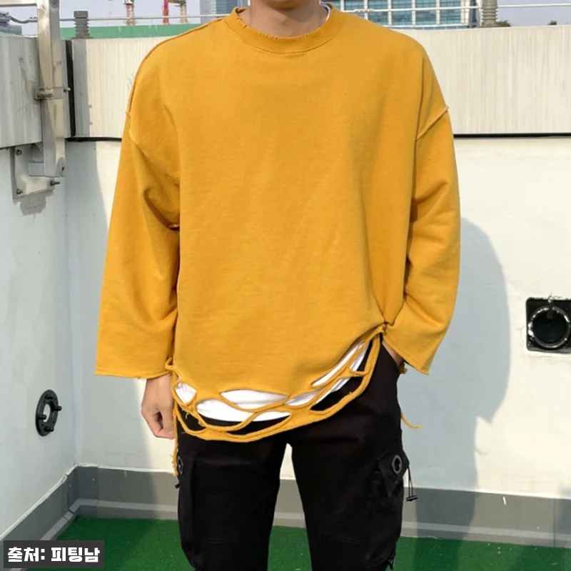 남자 데릴 오버핏 봄 가을 스트릿 컷팅 구제 크롭 맨투맨, 빈티지 무드 살린 이슈템 체크 15 남자 데릴 오버핏 봄 가을 스트릿 컷 관련 이미지 3