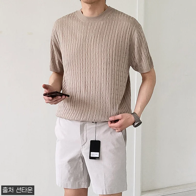 남자반팔니트 꽈배기 여름 린넨니트 머 관련 이미지 3