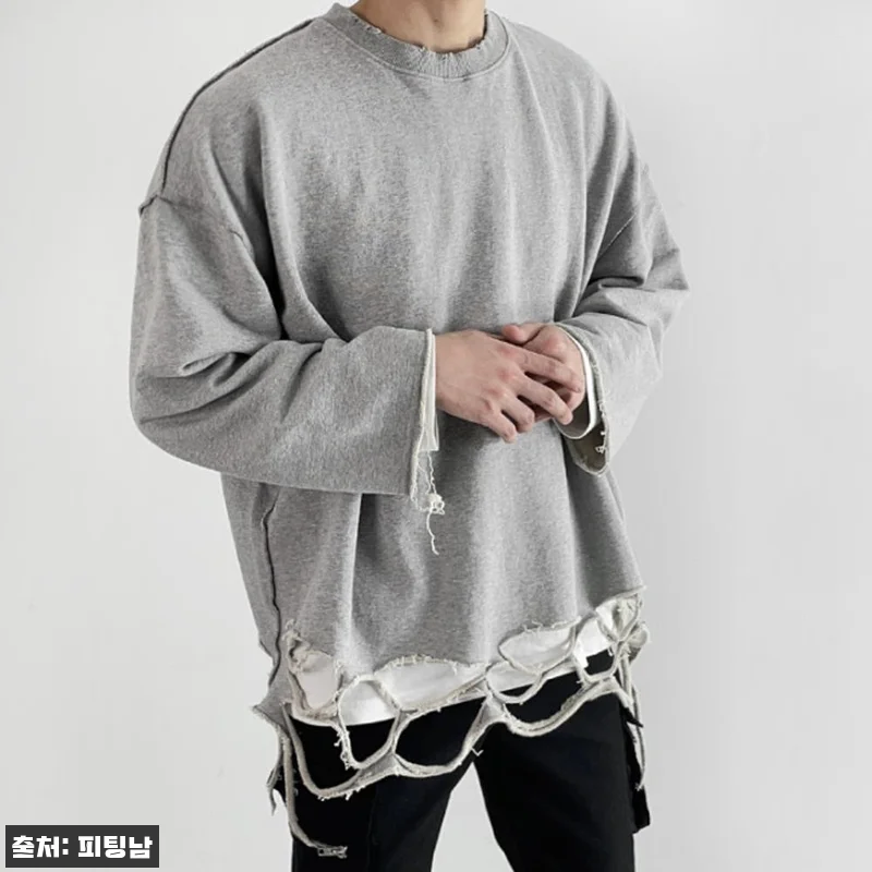 남자 데릴 오버핏 봄 가을 스트릿 컷팅 구제 크롭 맨투맨, 빈티지 무드 살린 이슈템 체크 16 남자 데릴 오버핏 봄 가을 스트릿 컷 관련 이미지 4