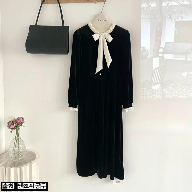 정신병동에도 아침이 와요 박보영 원피스 리본 벨벳 겨울, 블랙 롱원피스 구매 전 체크 포인트