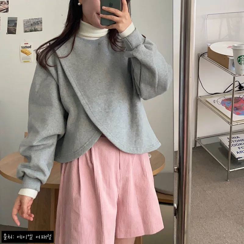 여성 무지 양기모 맨투맨 벌룬 기모 크롭맨투맨, 겨울 데일리룩으로 눈여겨본 할인 정보 후기