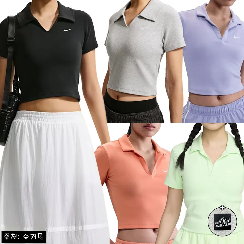 나이키 반팔티 여성 NSW 크롭 카라티 에센셜 폴로 티셔츠, 30% 할인 중이라 체크해본 구매 포인트