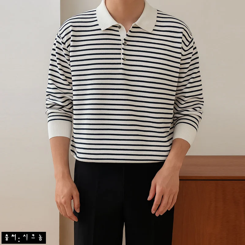 LOGAN 남자스트라이프니트 LAINE 아이보리-ST M, 가을 데일리룩에 눈여겨볼 카라 니트