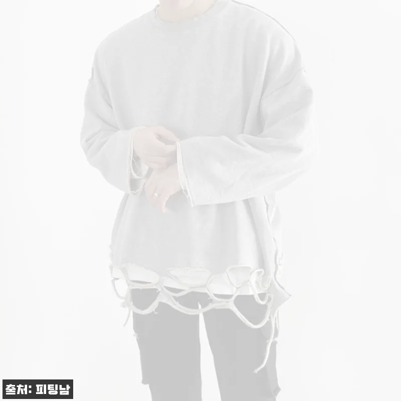 남자 데릴 오버핏 봄 가을 스트릿 컷팅 구제 크롭 맨투맨, 빈티지 무드 살린 이슈템 체크