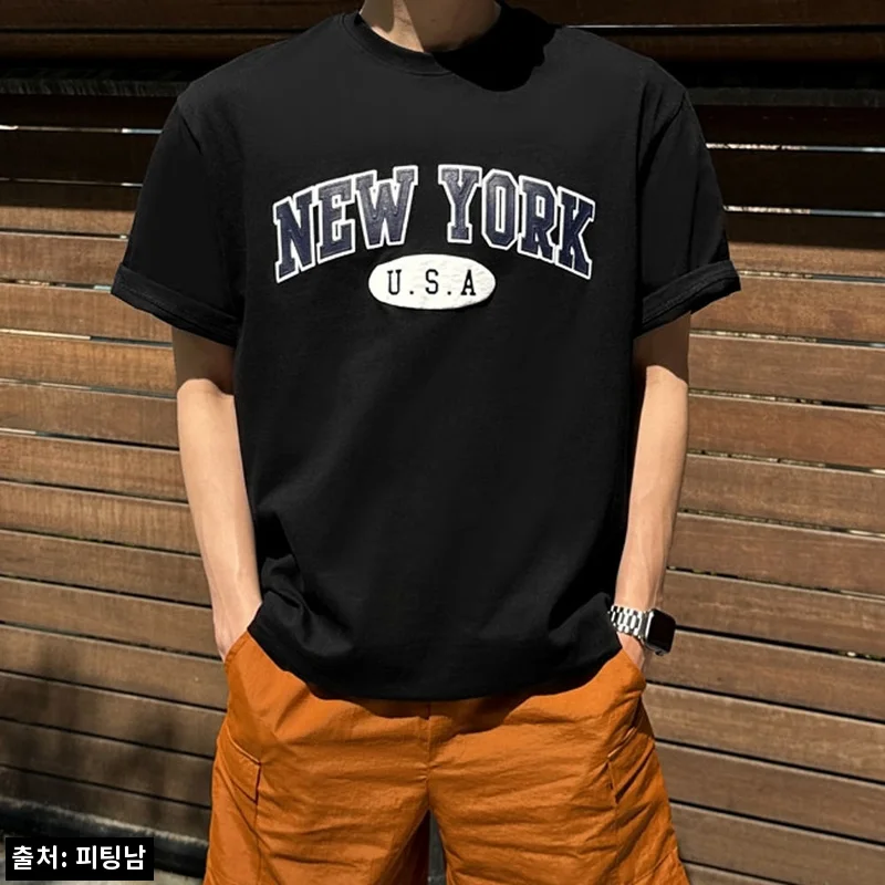 남자 엘스터 오버핏 여름 자수 레터링 나염 반팔티, 90~105 데일리룩으로 눈여겨볼 이슈템